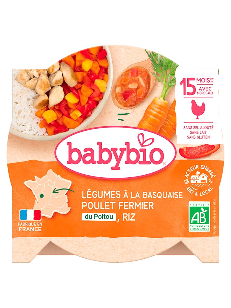 Babybio Légumes Basquaise & Poulet Fermier Riz 15 Mois et + 260 g